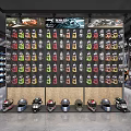 Helmet Store Featuring Diverse Colorful Helmets On Wall Display And Front Showcase 3d model