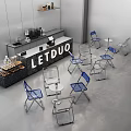LETDUO Dessert Shop Interior With Modern Counter Dessert Display Blue Transparent Chairs And Round Tables