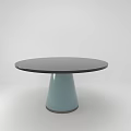 Modern Round Dining Table With Black Tabletop And Light Blue Conical Base 3d model