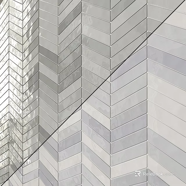 Modern Architectural Facade With Herringbone Pattern Gray White Metal Panels And Light Effects 3d model