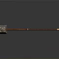 Ancient Decorative Axe With Blue Blade Brown Wooden Handle And Golden Accents