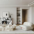 Minimalist Living Room Interior With Beige Sofa Marble Fireplace Coffee Table And Rug