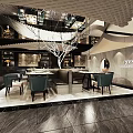 Modern Hotpot Restaurant Interior With Unique Ceiling Design Dining Tables And Tree Branch Decor 3d model