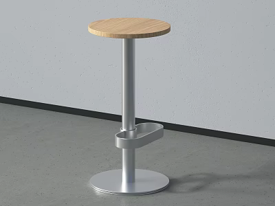 Modern Adjustable Bar Stool With Round Wooden Seat And Silver Metal Frame 3d model