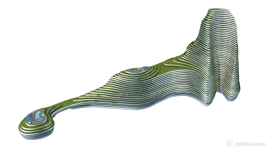 Modern Unique Shaped Hotel Building With Green Vegetation And Water Features 3d model 