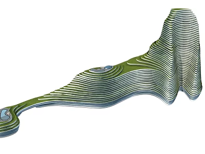Modern Unique Shaped Hotel Building With Green Vegetation And Water Features 3d model