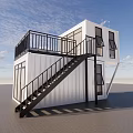 White Container Converted Detached Villa With Black Balcony Large Windows And Staircase