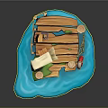 Tranquil Wooden Pier Scenery Over Blue Water With Barrels And Lifebuoy
