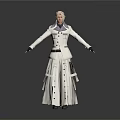 Fashionable Man In White Long Coat With Black Gloves Standing With Arms Outstretched