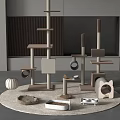 Multi Level Cat Tree With Platforms Hammocks Scratching Posts And Cat Bowls On Round Rug