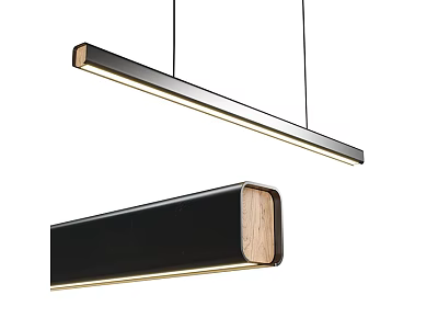 Modern Long Rectangular Pendant Lights With Black Metal And Wooden Accents 3d model