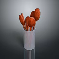 Wooden Utensil Set with Multiple Spoons Stored in Transparent Cup for Kitchen Use