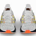 White Gold Stripe Running Shoes With Geometric Pattern Orange Sole And Ray Logo