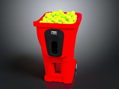 Red PRO Tennis Ball Feeder Machine Filled With Yellow Tennis Balls 3d model