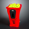 Red PRO Tennis Ball Feeder Machine Filled With Yellow Tennis Balls