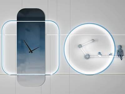 Modern Wall Clocks Rectangular Blue Border Black Dial And Circular White Border Minimalist Hands 3d model