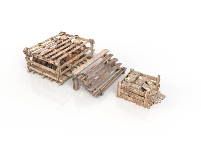 Handmade Wooden Crates in Various Sizes for Home Storage and Decoration 3d model