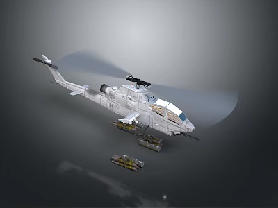 Military Attack Helicopter With White Body Rotor Blades Missile Armament And Cockpit 3d model