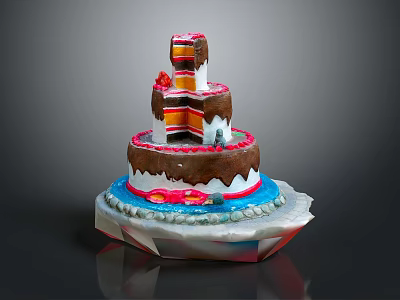 Delicious Three Layer Cake With Chocolate Drizzle Colorful Layers And Decorative Base 3d model