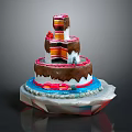 Delicious Three Layer Cake With Chocolate Drizzle Colorful Layers And Decorative Base