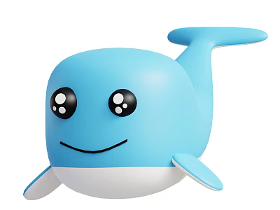 Cute Blue Cartoon Whale Toy With Smiling Face And Big Black Eyes 3d model