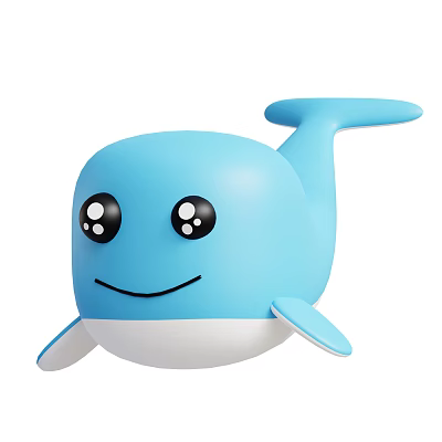 Cute Blue Cartoon Whale Toy With Smiling Face And Big Black Eyes 3d model