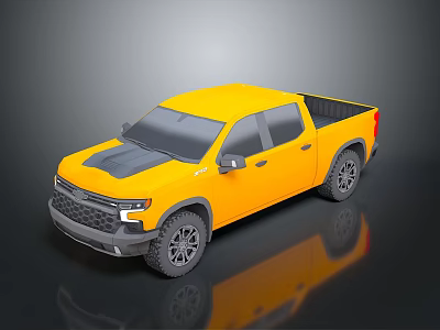 Yellow Modern Pickup Truck With Black Accents Large Tires And Reflective Surface 3d model