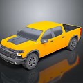 Yellow Modern Pickup Truck With Black Accents Large Tires And Reflective Surface