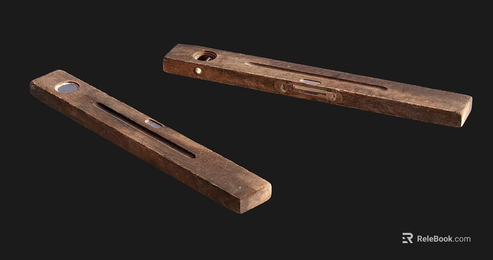 Two Antique Wooden Woodworking Tools Long Strips With Holes And Grooves 3d model 