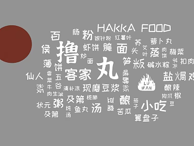 Hakka Food Themed Wall Decor With Chinese Characters And Red Circle Design 3d model