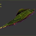 Futuristic Green Spaceship Model with Streamlined Design and Pointed Front and Red Yellow Bottom Lights