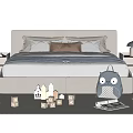 Cozy Kids Bed With Soft Pillows Wooden House Toys And Owl Backpack On Knitted Rug