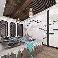 Zen Inspired SPA Sauna Room With Massage Beds Towels Flower Petals And Wooden Ceiling