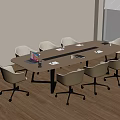 Modern Wooden Conference Table With Ergonomic Chairs And Laptop On Surface