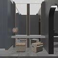 Modern Luxury Dark Tone Public Toilet With Double Vanity Sinks And Warm Ambient Lighting Design