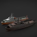 Two Different Ships With Orange White Hull And Brown Deck Structure