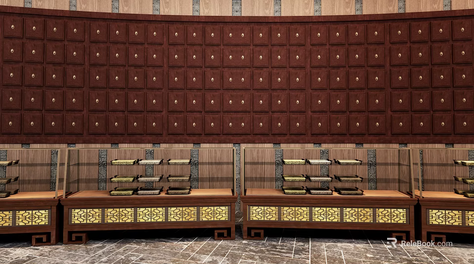 Classic Wooden Storage Cabinet Rack with Multiple Drawers and Decorative Frame for Home Organization 3d model 