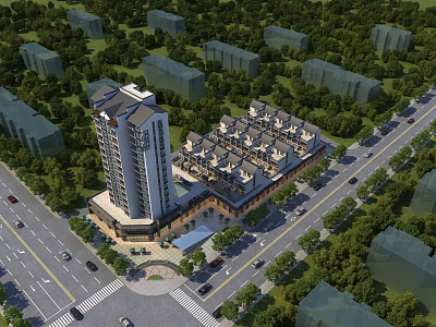High Rise And Low Rise Residential Buildings Surrounded By Green Trees And Roads 3d model