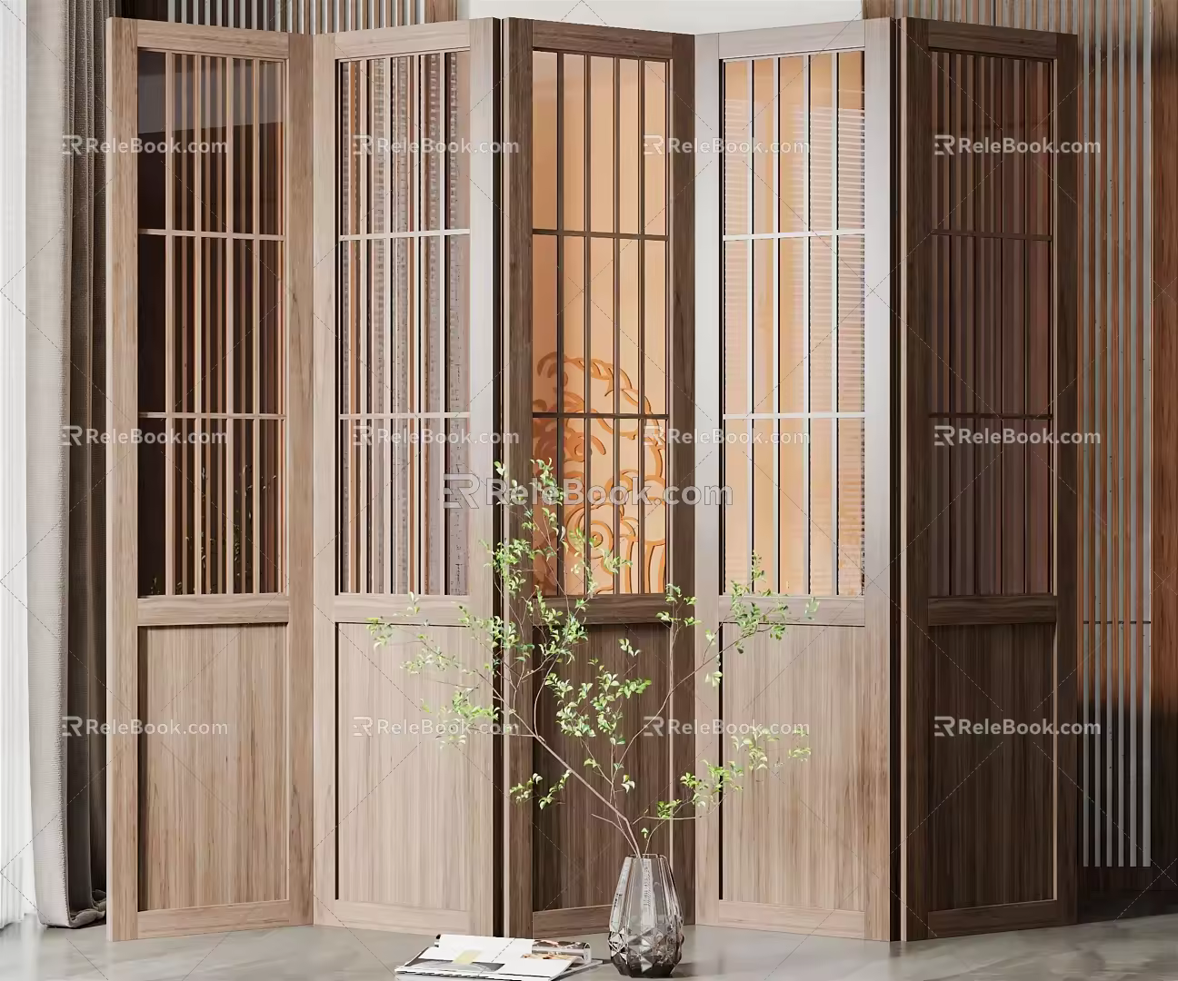 New Chinese-style screen folding door partition 3d model