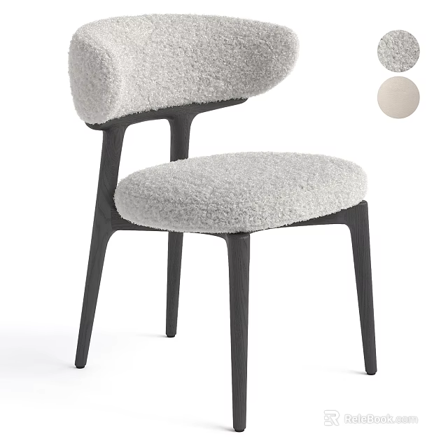 Modern Accent Chair With Plush Lamb Wool Upholstery And Black Wooden Frame Design 3d model 