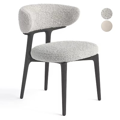 Modern Accent Chair With Plush Lamb Wool Upholstery And Black Wooden Frame Design 3d model