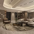 Modern Living Dining Room Interior With Sofa Coffee Table Round Rug And Bookshelves