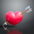 Decorative Ornament Set Featuring Red Heart Shape With Arrow And Reflective Surface 3d model