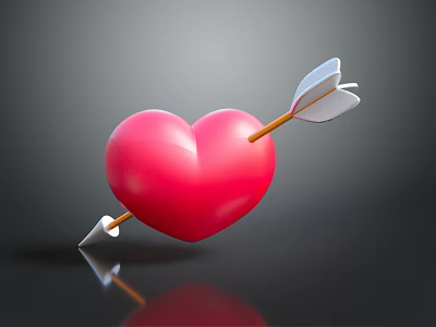 Decorative Ornament Set Featuring Red Heart Shape With Arrow And Reflective Surface 3d model