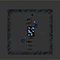 Underground Mining Cave Scene With Minecart Wooden Tracks And Blue Crystals