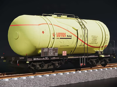 Yellow Tank Car With LOTOS Logo And Ladder On Railway Track 3d model