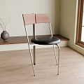Modern Single Chair With Wooden Backrest Black Seat And Metal Legs In Minimalist Interior