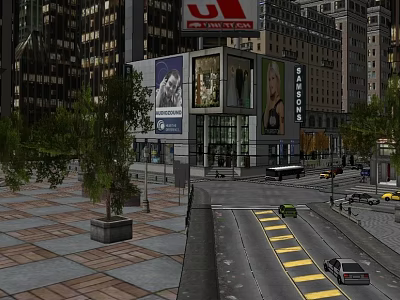 Busy Commercial Street With Tall Buildings Billboards Pedestrians And Vehicles 3d model