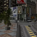Busy Commercial Street With Tall Buildings Billboards Pedestrians And Vehicles