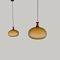 Two Modern Amber Gradient Pendant Lights With Red Top Illuminated In Interior 3d model